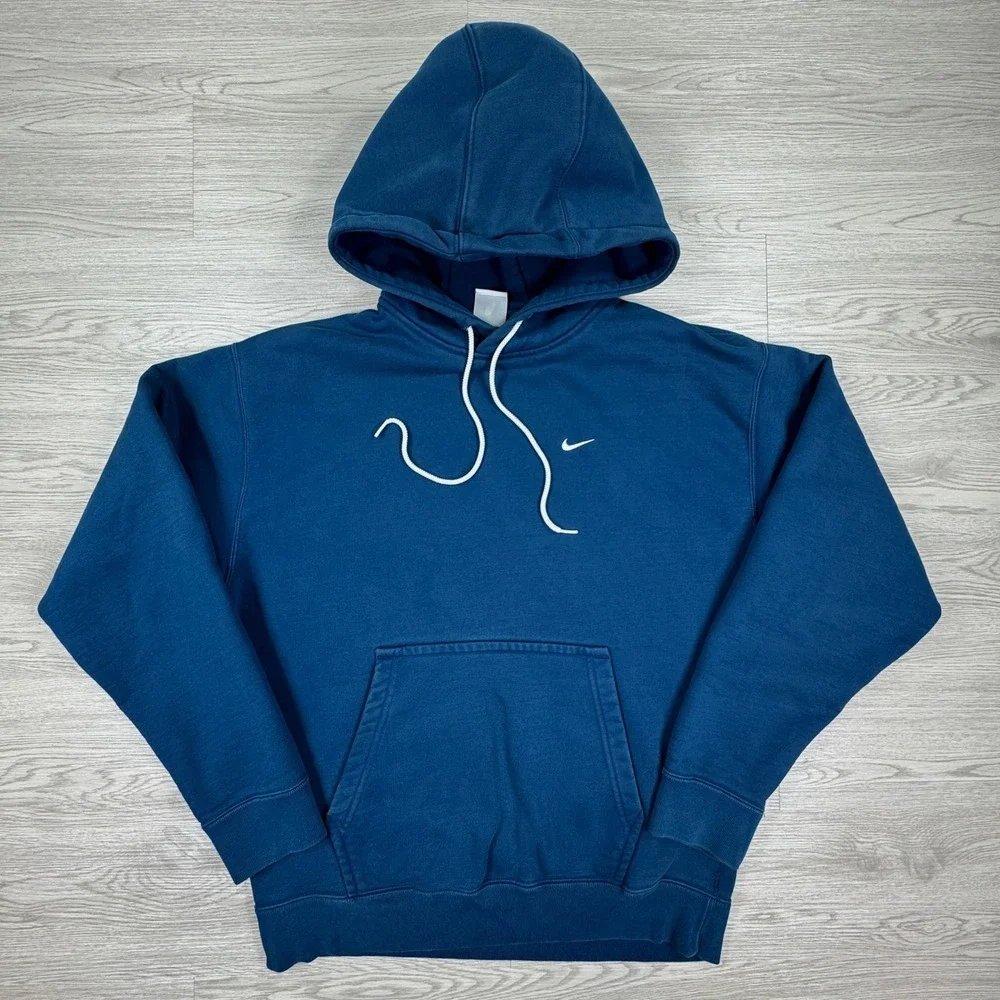 Nike Mens Hoodie Sportswear‎ Fleece Blue Medium Embroidered Swoosh Heavyweight